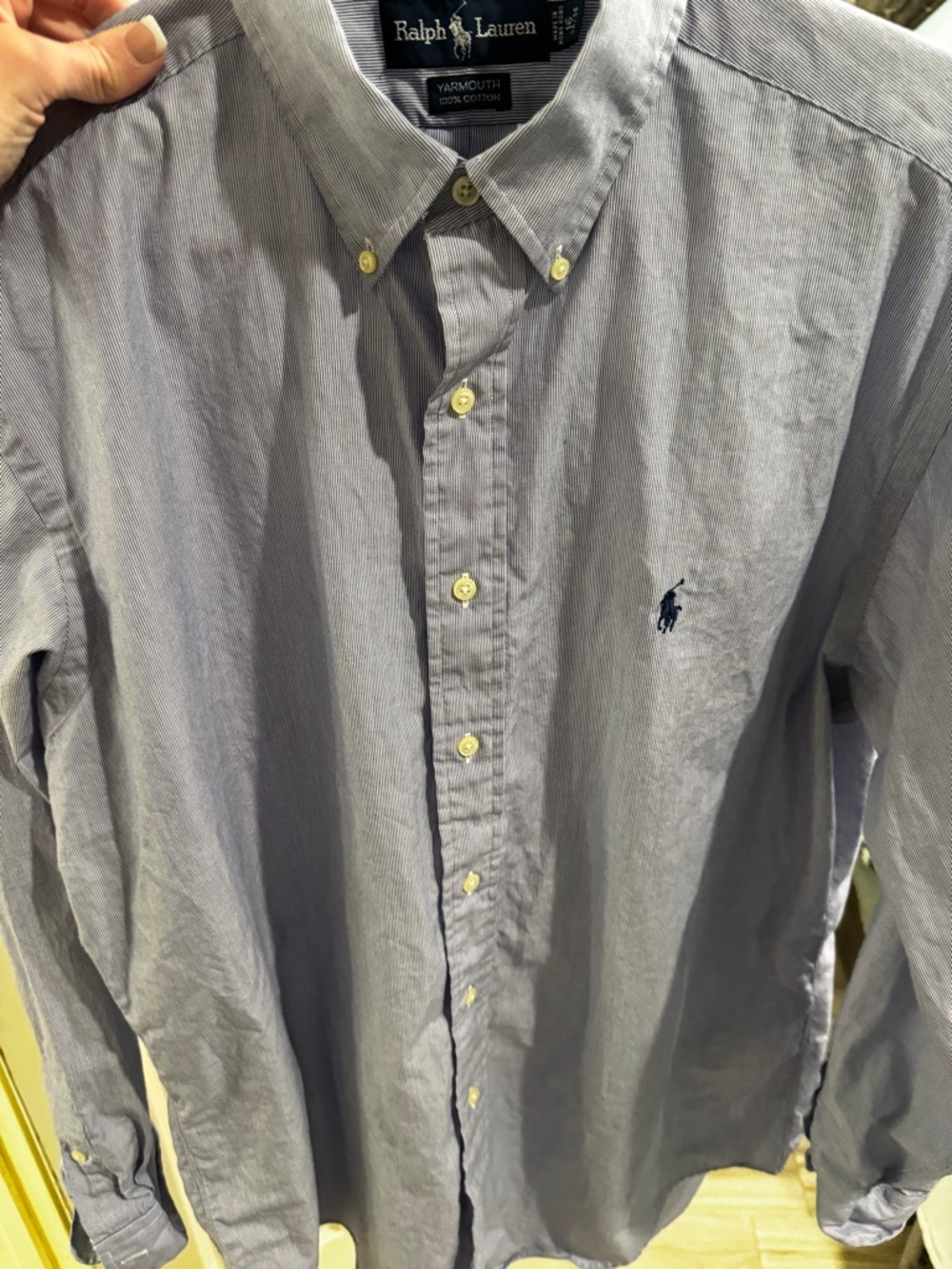 16 34/35 Ralph Lauren Men's Yarmouth Pinstripe Dress Shirt - Navy & White